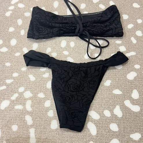 Blackbough  Swim Bikini Set Jaguar Roselle roses cheeky ruched bottoms halter top