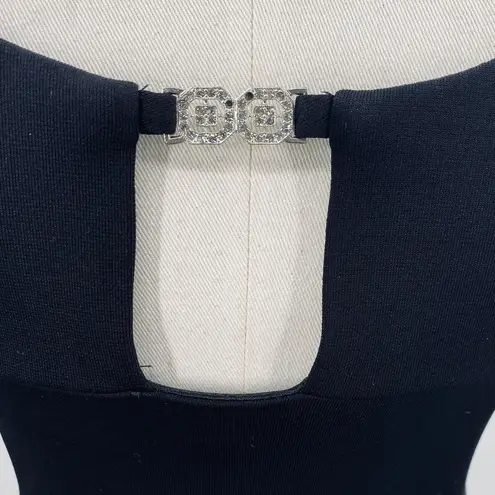 Vintage 90s Slinky Gown Black Embellished Cut out Neckline Fitted Bodycon Black Size XS