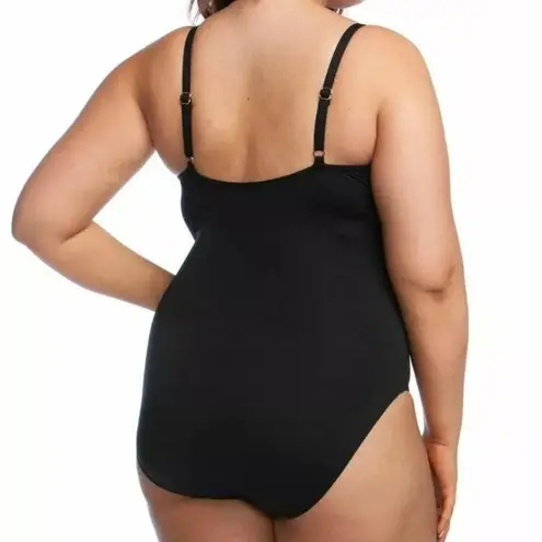 La Blanca NWT 's Swim Black Island Goddess Plunge Lace Up One Piece- Size 22W