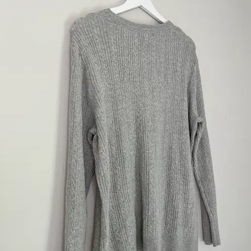 basic editions Women's Round Neck Cable Knit Sweater Grey Size XXL