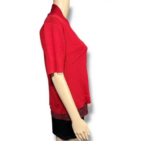 Christopher & Banks Womens Knit Cardigan Sweater Short Sleeve Collared Red Mediu
