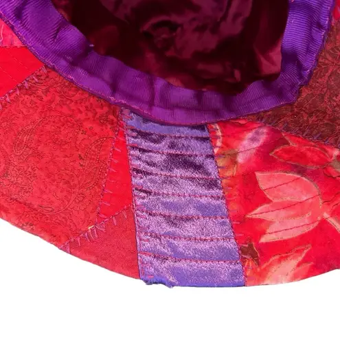 Homemade Quilted Patchwork Bohemian Festival Bucket Hat Size Small Red