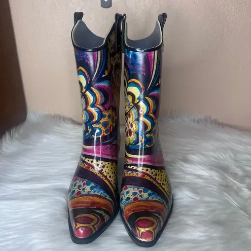 Nomad Yippy - Turquoise Monet Rubber Cowboy Boots Size 9