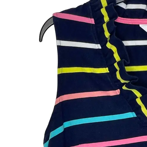 Crown & Ivy  Ruffle V-Neck Navy Striped Sleeveless Dress Casual Career Job Medium