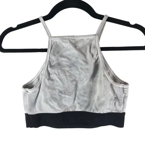 Electric & Rose Sports Bra Square Neck Logo Tie Dye Gray M Size M