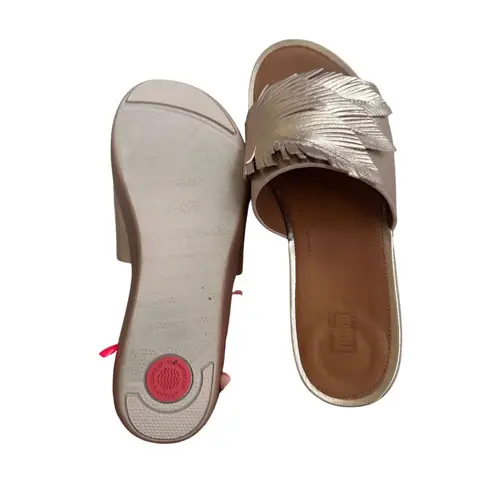 FITFLOP Rose Gold Leather Feather Cut Slide Sandals Size 8 Pink