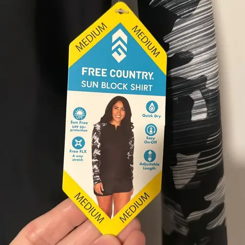 Free Country Long Sleeve Sun Block Swim Shirt Black Camo Women’s M 8-10