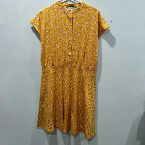 NWT BODEN Flippy Jersey Dress Yellow Pineapple Print Mini Cotton Modal US 14R Size 14