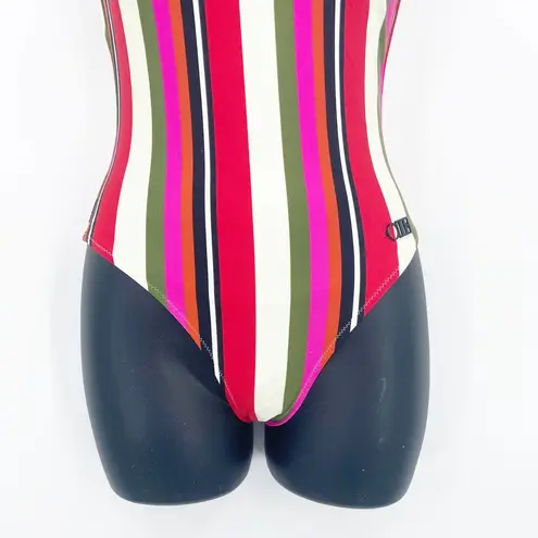 Solid & Striped  V Neck Low Back Striped One Piece Swimsuit Pink Small