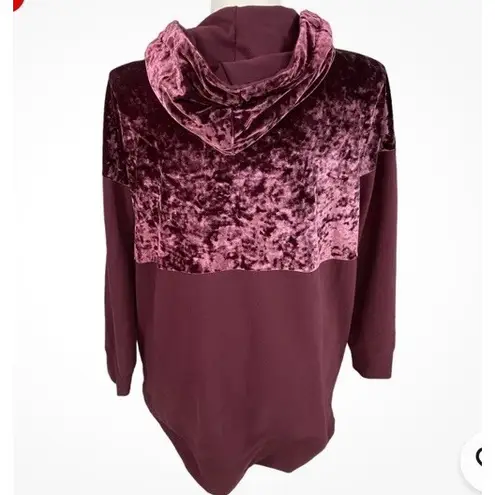 Flirtitude Active Hoodie M/L Burgundy Velour Sweatshirt Pullover Long Sleeve Gym