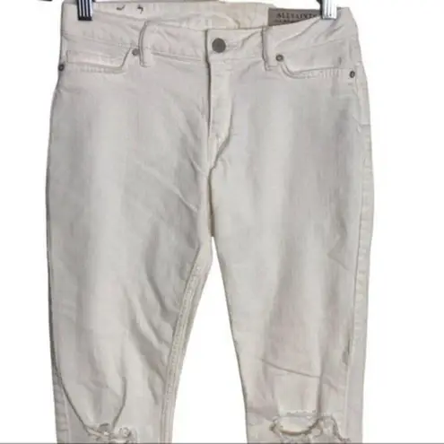 ALLSAINTS Lola Cropped Jeans Women’s Size 27 Slim Fit Ripped Knee Frayed Hem