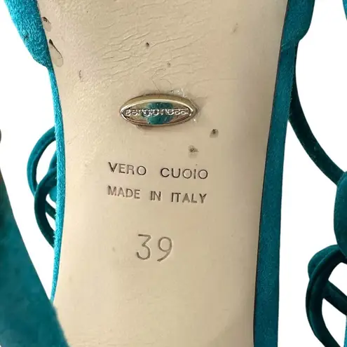 Sergio Rossi Teal Blue Suede Ankle Tie T