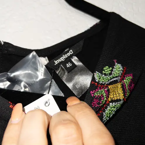 Desigual NWT Black Embroidered Shift Dress Size 46 / 12 US