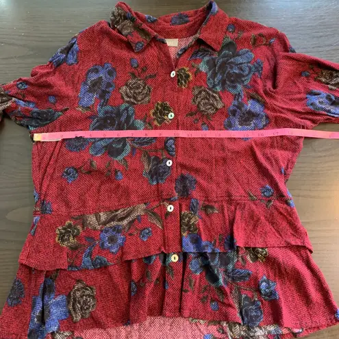 Habitat Floral Print Button Down Peplum Top Red Blue Women's Size Small Church