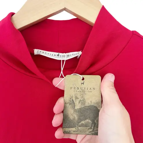 Peruvian Connection Red Pima Cotton Mock Neck Ruched Top Sz L Size L