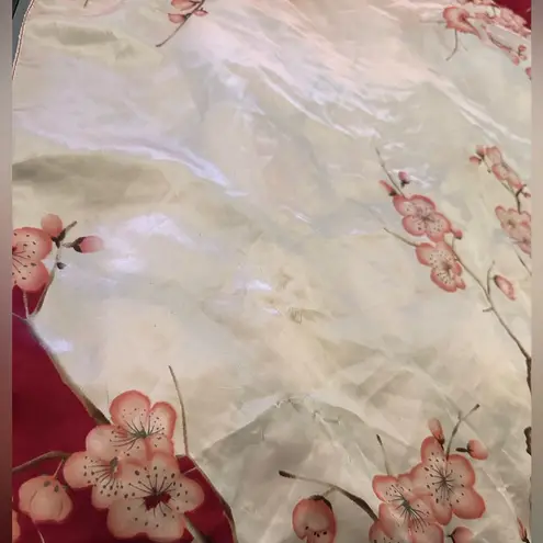 Floral Silk Scarf with Cherry Blossom Design Red