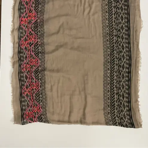 Infinity Scarf Embroidered Raw Hem Aztec Geometric Pink Coral Black Taupe Beige Tan