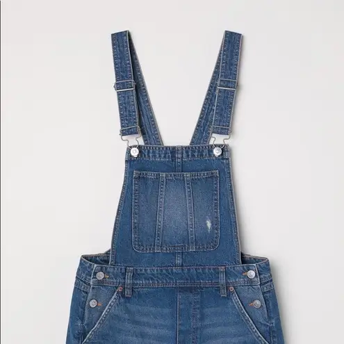 H&M NWT H& M X Divided Denim Overall Shorts Romper Blue SZ-10