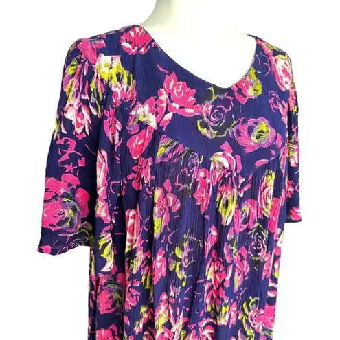 Go Softly Patio Dress Womens S Pink Purple Floral Midi Muumuu Tropical Relaxed