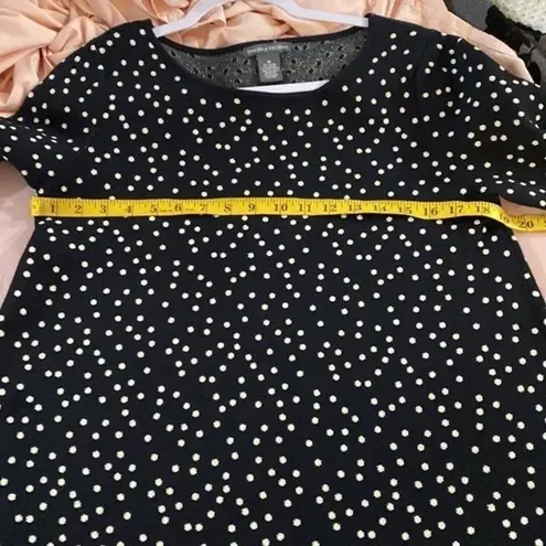 Chelsea & Theodore Polka Dot Asymmetrical Hem Sweater Black Size M