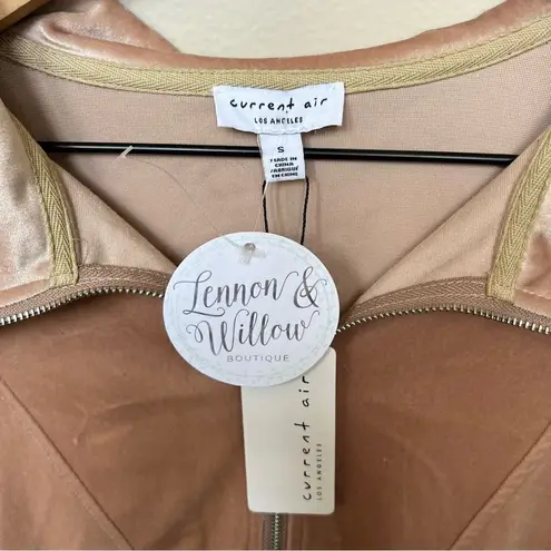 Current Air NWT Oversized Collar Velour Pullover Shirt 1/4 Zip Taupe Tan Small