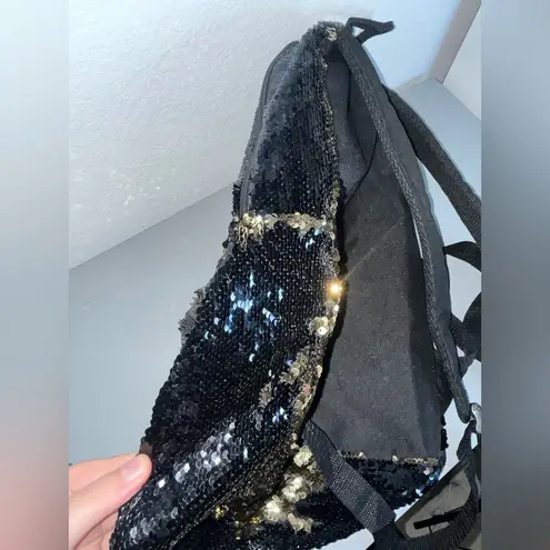 Reversible Black Gold Sequin Pocket Storage Sparkle Shiny AllAround Zip Backpack