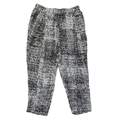 Nili Lotan Silk Pleated Pull On Cropped Pants Black /White Size Medium