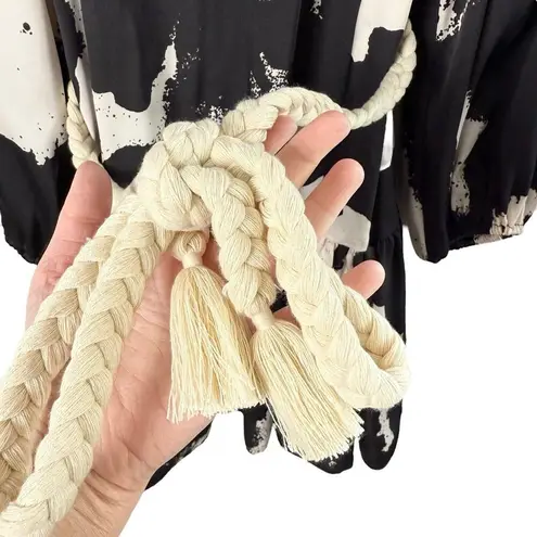 Alexis x Target Long Sleeve Rope Belt Tiered Mini Dress Black White Print, Sz M Size M