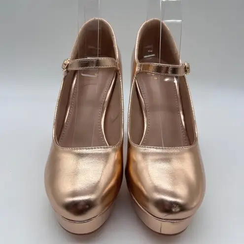 Perphy Mary Jane Platform Heels Womens 7 Rose Gold Chunky Block Heel Pumps