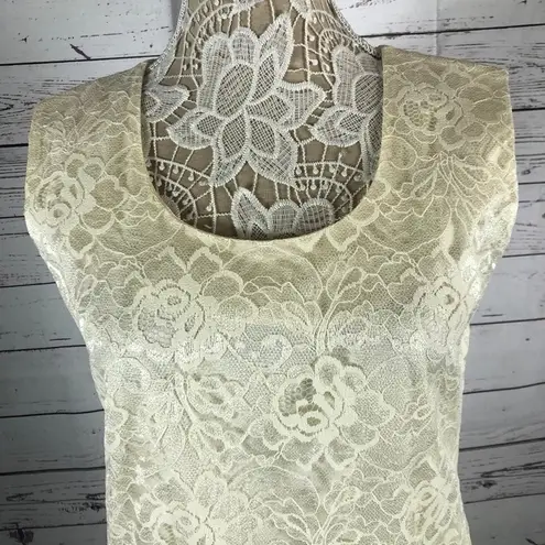 Leslie Fay Vintage 80's  sleeveless lace cream dress with ruffles size 10