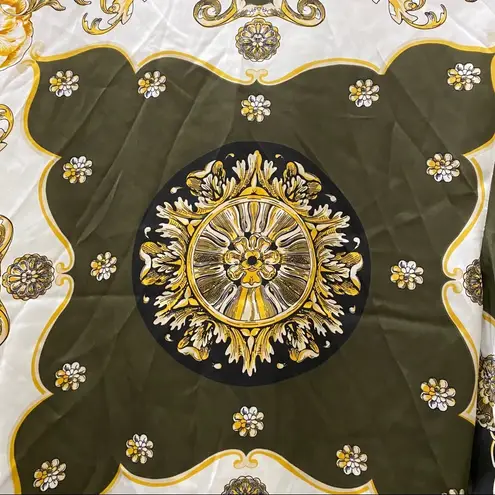 Soho NYC Green/Gold Scarf Print Front Tie Blouse S