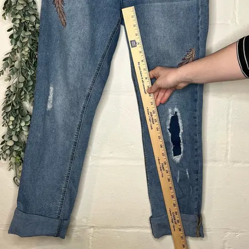 Democracy | women distressed light wash denim jeans with patches girlfriend