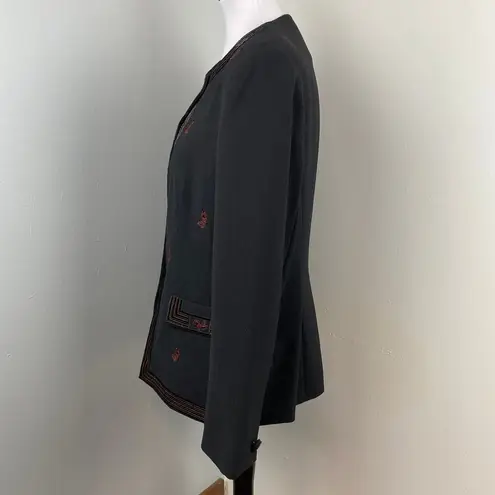 Vintage Emily Black Red Floral Embroidered Beaded Evening Jacket Size 12