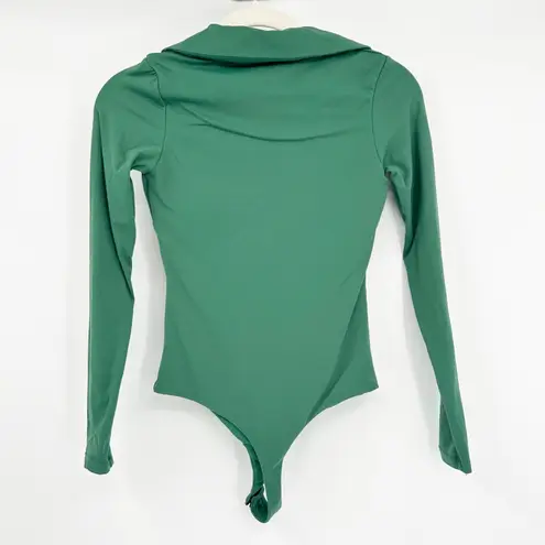 Klassy Network Womens V Neck Polo Long Sleeve Bramisuit Bodysuit Size S Emerald