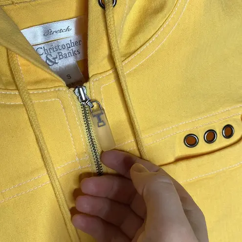 Christopher & Banks yellow pocketed drawstring hooded vest Y2K style size S
