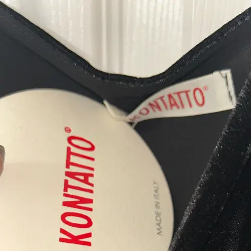 Kontatto Black Fringe Velvet Slip Black Dress(Size Medium)