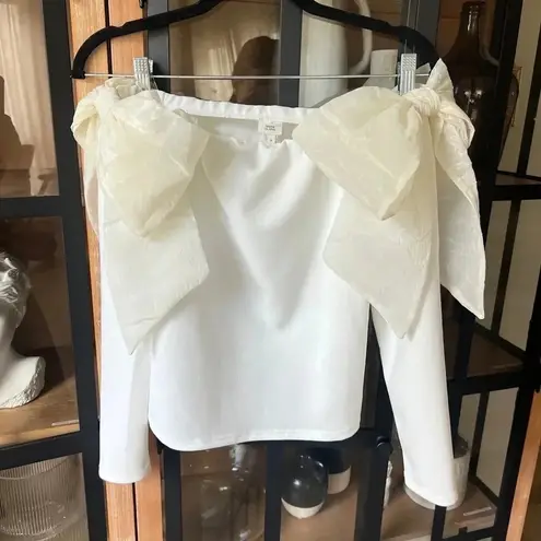 River Island off shoulder bows top scuba long sleeve blouse coquette ASOS