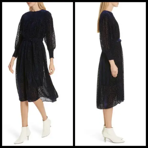 The Great ππ The Merry Dress ~ Navy Blue Velvet Burnout Polka Dot Midi M NWT