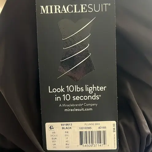 MiracleSuit Underwire Plunge Bra Top in Black, NWT, Size 38 DDD