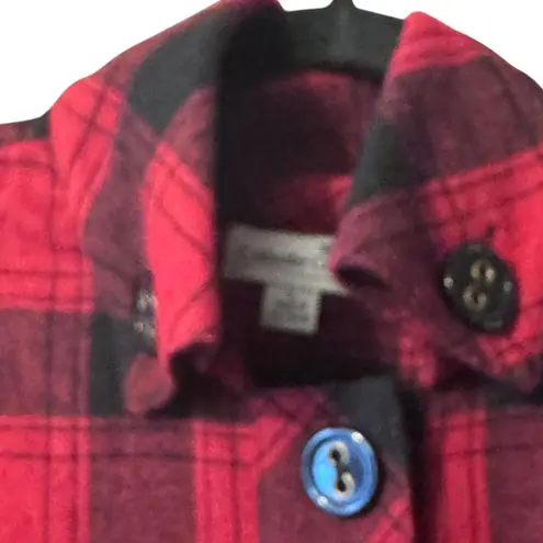 Coldwater Creek Womens Plaid Cape Coat Poncho Red Black Button Pockets