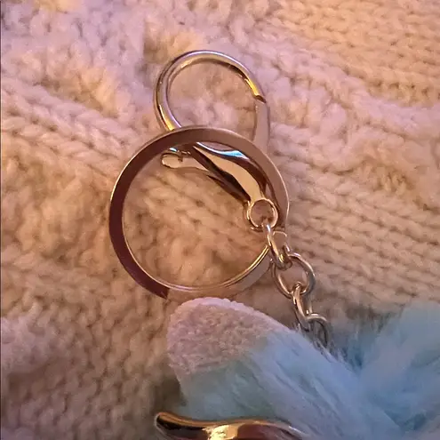 Blue Fluffy Owl Pom Keychain with Glitter Ears Gold