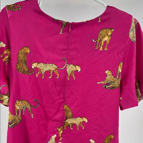 eesome Pink fuschia Mini Dress leopards cheetah Vibrant short balloon sleeve