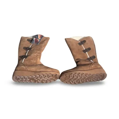 Bearpaw Elle Tall Buckle Suede Shearling Winter Boots Size 7 New Warm Outdoor Tan