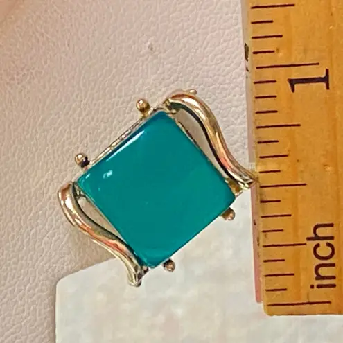 Vintage Coro Retro Blue Green Teal Square Clip On Earrings Gold Tone Old Money