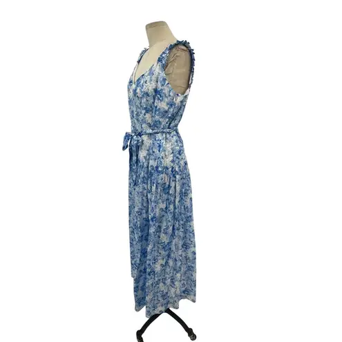 Intermix Jude Floral Print Midi Dress White Blue Cotton Silk Size 14