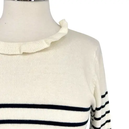 Böhme Striped Ruffled Neck Sweater Ivory White Black Size Medium