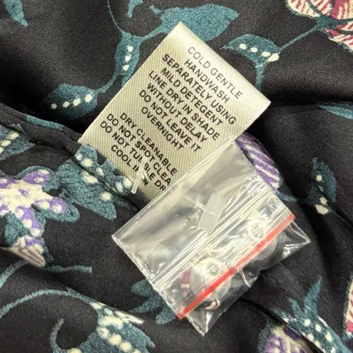 Natalie Martin Renata Silk Peasant Blouse Lotus Print Nero with Tied Sleeve XS