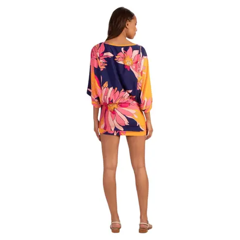 Trina Turk  Breeze Swim Tunic Cover Up Large Women's Blue Yellow Pink Dress $152