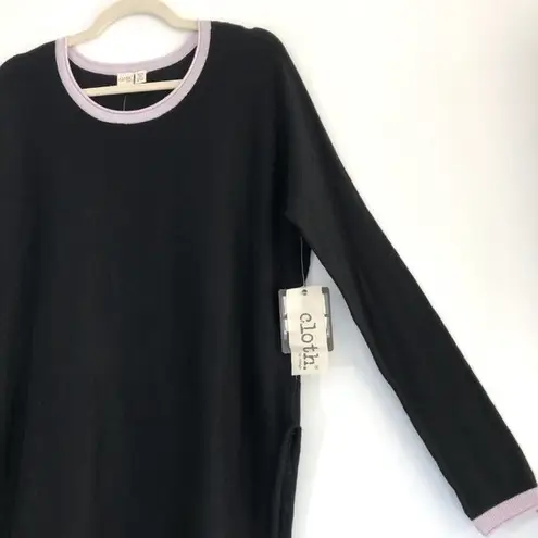 Cloth by Design New Convertible Side Slit Sweater Contrast Trim Black Purple