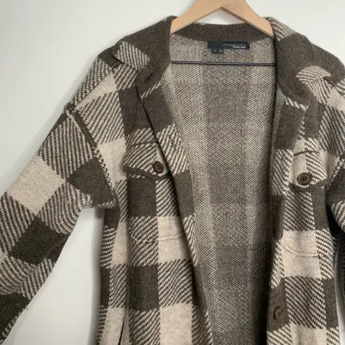 360 SWEATER Indigo Plaid Midi Shirt Dress In Mocaquinoa Small Alpaca Wool Brown